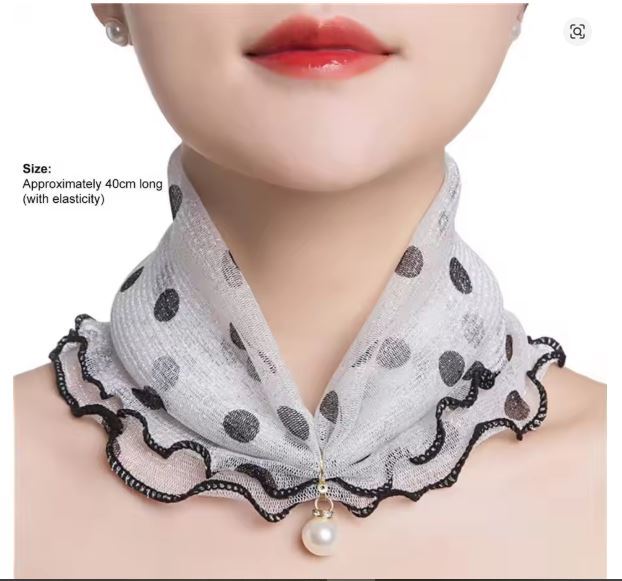 White Scarf Painting Print Imitation Pearl Durable Ruffle Edge Lady Headscarf for Banquet