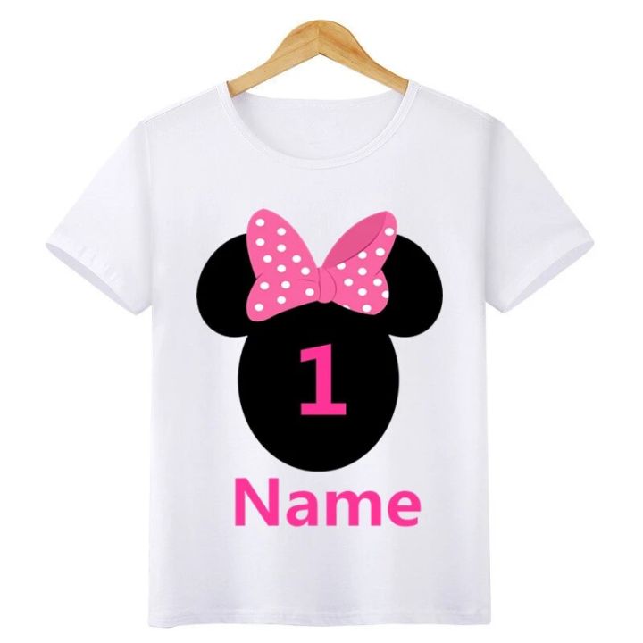 Boys/Girls Birthday Numbers Bow Cartoon Print T Shirt Kids Short Tops Children Design Your Name and number Cute T-Shirt,ooo3055