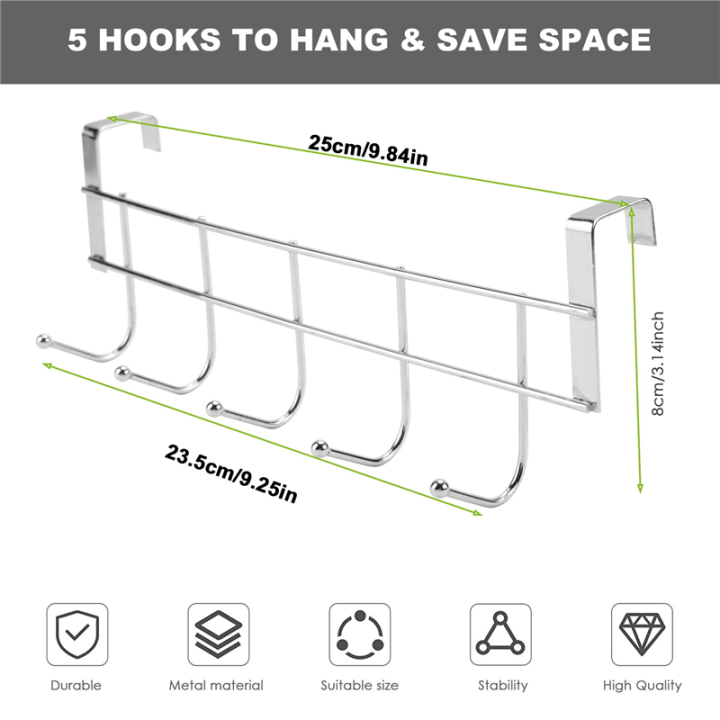 5%20Hooks%20Over%20Door%20Home%20Bathroom%20Kitchen%20Coat%20Towel%20Loop%20Hanger%20Rack%20Holder%20Shelf,Silver%20-%20Image%202