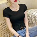 White Slim FitTT-shirt Women's Summer Pure Cotton2022New Pure Color Tight Top T-shirt Thin Bottoming Shirt. 
