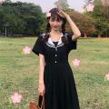 Dresses Women Preppy Style Sailor Collar Japanese Stylish Short Sleeve Sweet Vintage High-waist Students Girls All-match Female.