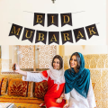 EID Mubarak Card Banner – Elegant Black & Gold EID Decoration for Home, Mosque & Party (Pack of 1 Pcs). 