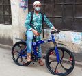 Begasso Folding Bicycle | 26 Inch | Alloy Wheel | 6 Nives | Double Suspension | Shimano Gear & Brake | Double Disk Brake | Blue color.. 