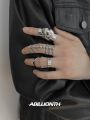 Punk Armour Rings Punk Gothic Rock Scroll Joint Armor Knight Metal Multilayer Finger Rings Cosplay Jewelry.