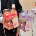 780ml Cute Children Double Drinking Water Bottle Straw Portable Bottle Cartoon Student Couple Plastic Cup Gift School Kids Drink. 