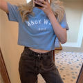 IELGY women's letter print short bottoming slim T-shirt.