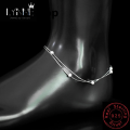 Smalshop 【Best value】 Newest Fashion 925 Sterling Silver Double Layer Frosted Beads Anklets Women Small Ball Pendant Beach Foot Chain Bracelet Jewelry.