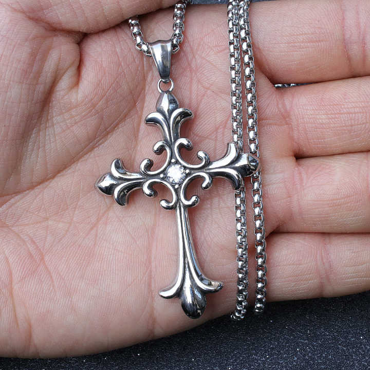 Necklace with Vintage Gothic Cross Pendant for Men, Stainless