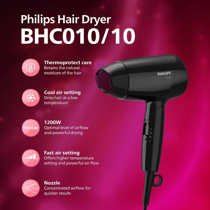 Philips%20BHC010/10%20Essential%20Care%20Compact%20Hair%20Dryer%20%7C%201200%20Watt%20-%20Image%202