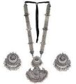 Oxidized Silver Color Long Necklace Set With Earings. 