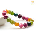 Natural Rainbow Tourmaline Bracelet 6A Transparent Glass Body Macaron Color Tourmaline round Beads Bracelet Factory direct sales.