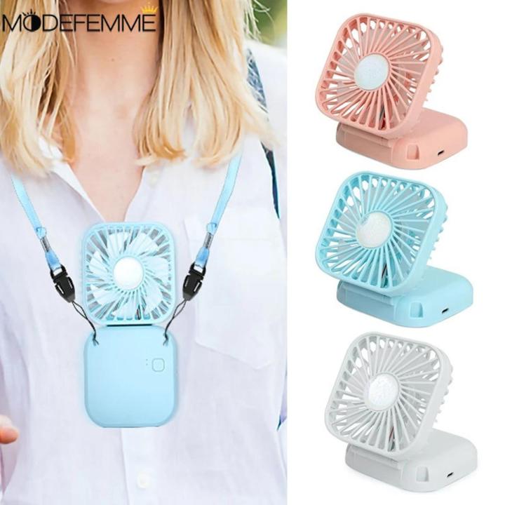 Mini Handle Wind Power Cooling Air Fans Portable USB Office Desktop Fan Home Travel School Supplies 2-IN-1 Hanging Neck Electric Fan with Lanyard Mute Handheld Desktop Charge Fan