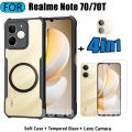 3 in 1 Realme Note 70T Acrylic Phone Case For Realme Note 70 Note 60 Note 50 Casing With Magnetic Wireless Charging Sticker +Full Coverage Tempered Glass Screen Protector. 