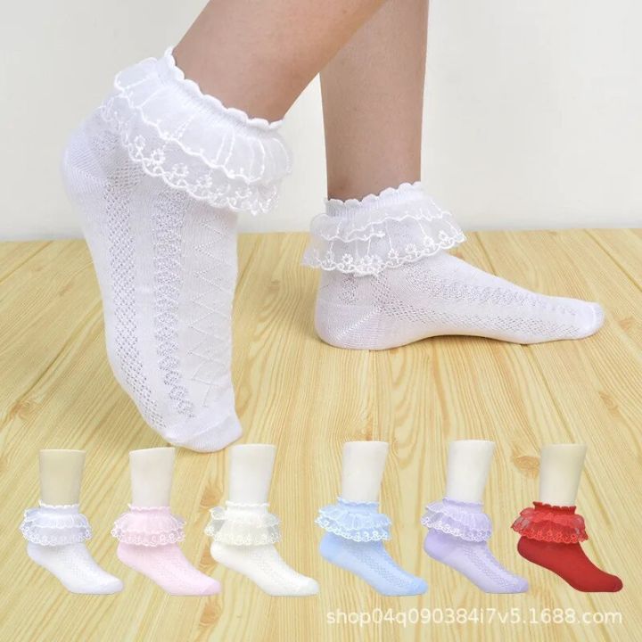 3Pairs Cotton Eyelet Flower Socks Toddler Baby Child Girls Ruffle Lace Ankle Cotton Dress Socks Princess Summer