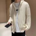 Men Sweater Long Sleeve Zipper Closure Solid Hollow-out Super Soft Men Hooded Sweater Coat Autumn Cardigan Gift for Student. 