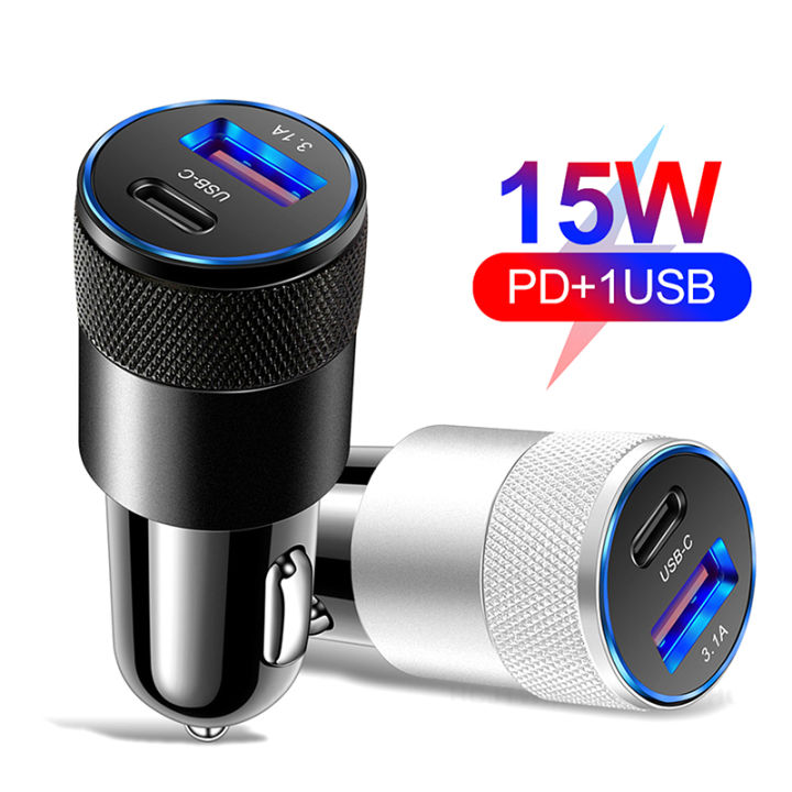 15W USB Car Charger Type C Fast Charging Phone Adapter For Xiaomi Huawei PD Phone Charger Car Adapter Socket Cigarette Lighter Tetuo