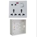 One Gang PVC with Universal 8 Pin Multi with 2 Pin and 3 Pin Combined Function Universal Socket with Switch 8 Pin Multy 1Gang Back Cover Junction Box.