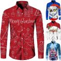 Christmas Theme 3D Printed Men's Button Shirts Fashion Long Sleeve Blouse Holiday Party Tops New Year Couple Streetwear Clothing. 