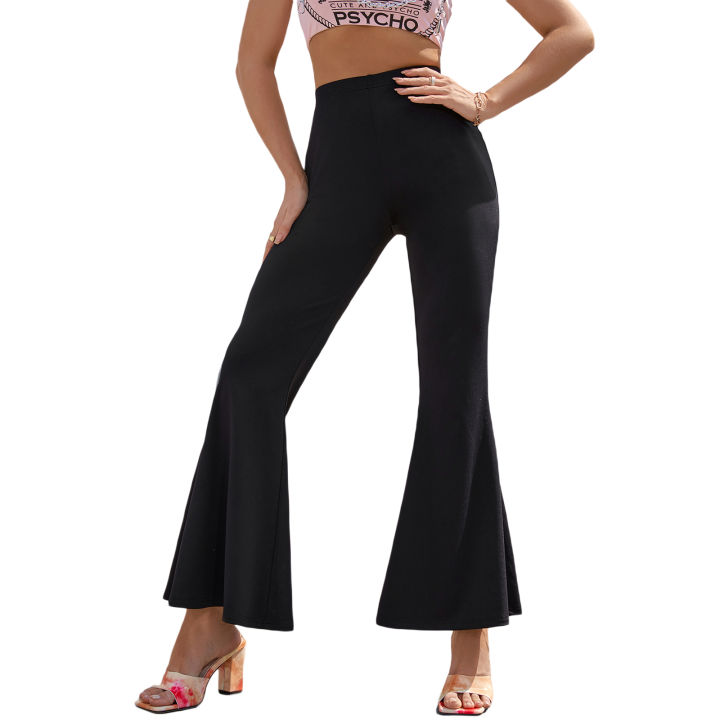 Eligible%20Women%20Fashion%20Wild%20Flare%20Pants%20Solid%20Color%20Elastic%20High%20Waist%20Slim%20Fit%20Trousers%20Spring%20Casual%20Trend%20Slacks%20Streetwear%20-%20Image%202