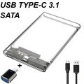 USB TYPE-C 2.0/3.0/3.1 Transparent Tool Free 2.5 Inch Gen2 10/5Gbps SATA III External Hard Drive HDD Enclosure SSD Case Box UASP. 