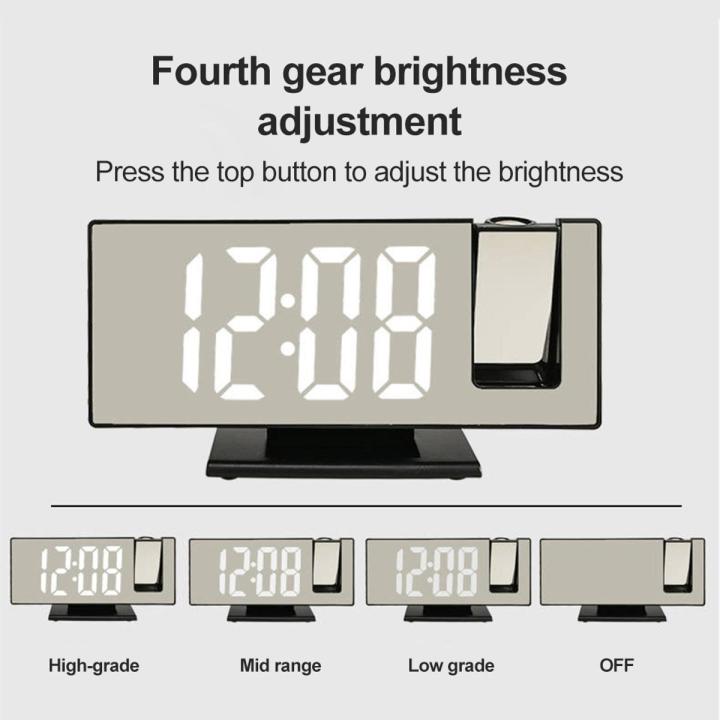 LED Mirror Digital Projection Alarm Clock Table Electronic Clocks Brightness Adjustment with nice material