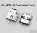 10Pcs- 2Pin MICRO USB Female Socket Type-B 2 Pin Leads Female DIP Type B Power Socket Connector Micro USB Without Cables For Charging Socket LED Light Adapters.