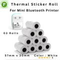 3 Rolls, Size: 57mm X 30mm, Self-Adhesive Inkless Waterproof White Color Thermal Sticker Paper Roll  - Perfect For Mini Printer, Portable Printer, Printer Mini, Label Printer, Model C9, PT 210, 230,X5, X6,C22 Etc.. 