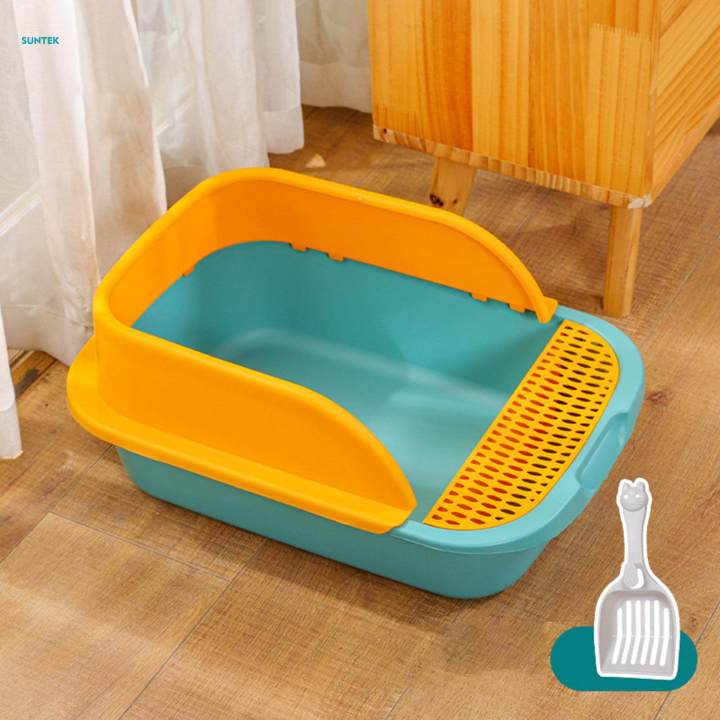 Cat Litter Boxes for Indoor Cats with Scatter Open Air Cats Litter Pan Green Medium