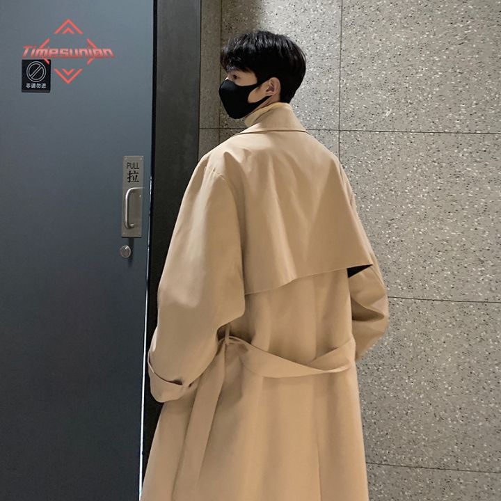 Mens Spring Autumn Windbreak Overcoat Long Trench Coats with Belt Male ...