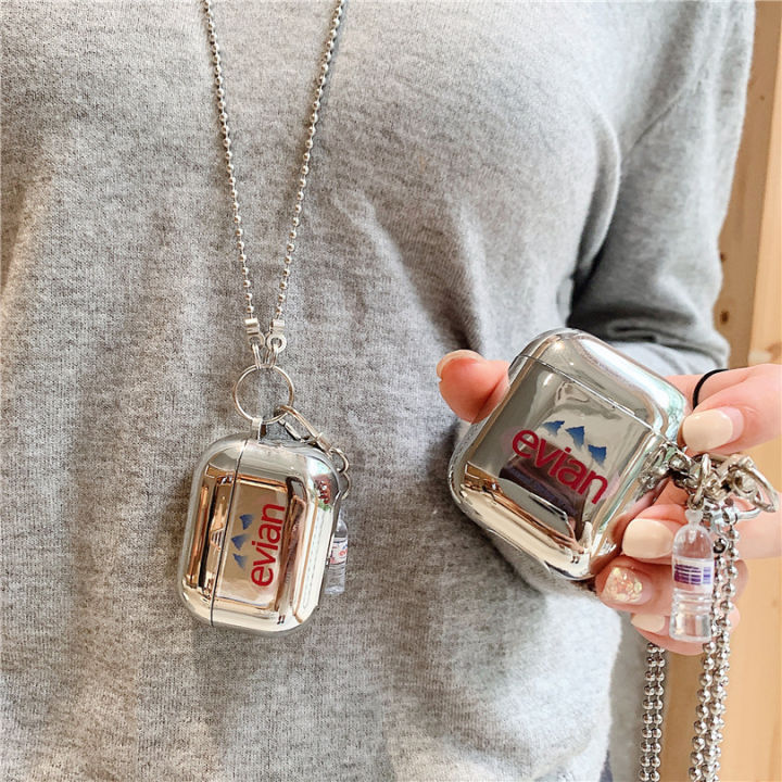 Electroplated beverage Evian Pro protective soft shell hanging chain 1 Apple 3rd generation trendy Bluetooth 2 Earphone cover suitable