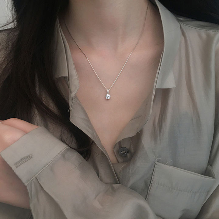 Fashion%20925%20Sterling%20Silver%20Round%20Zircon%20Necklace%20Minimalist%20Style%20Charm%20Choker%20Pendant%20Party%20Gift%20For%20Women's%20Fine%20Jewelry%20-%20Image%202