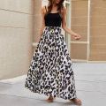 Ladies Soft Fabrics Spaghetti Strap Sleeveless Leopard Print Maxi Dress Elastic High Waist Skirt Bohemian Beach Vacation Dresses for Femaleโs.