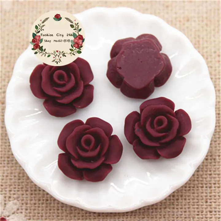 50PCS 13mm Matte Color Vintage Resin Rose Flowers Flatback Cabochon ...