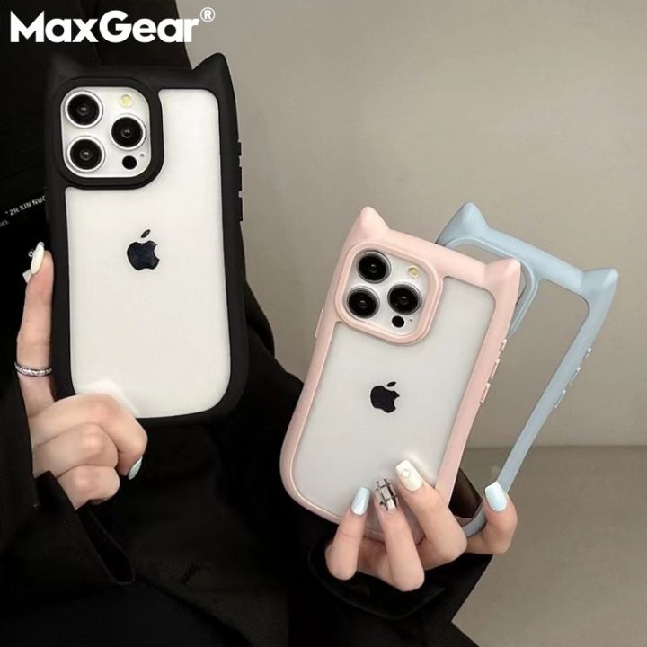 3D Cute Cat Ear Phone Case for iPhone 16 15 14 13 12 11 Pro Max happyLuxury Cartoon Transparent Shockproof Clear Acrylic Cover Bumper