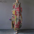Vintage Women Sundress ZANZEA Casual Long Sleeve Printed Maxi Long Dress Kaftan Female Baggy Floral Vestidos Dresses House Foocus. 