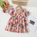 Summer new Baby Girls Dress Bow Puffy Sleeve Flower Hand-painted Wind Sweet Princess Dress Birthday Party Dress (0-3 years).