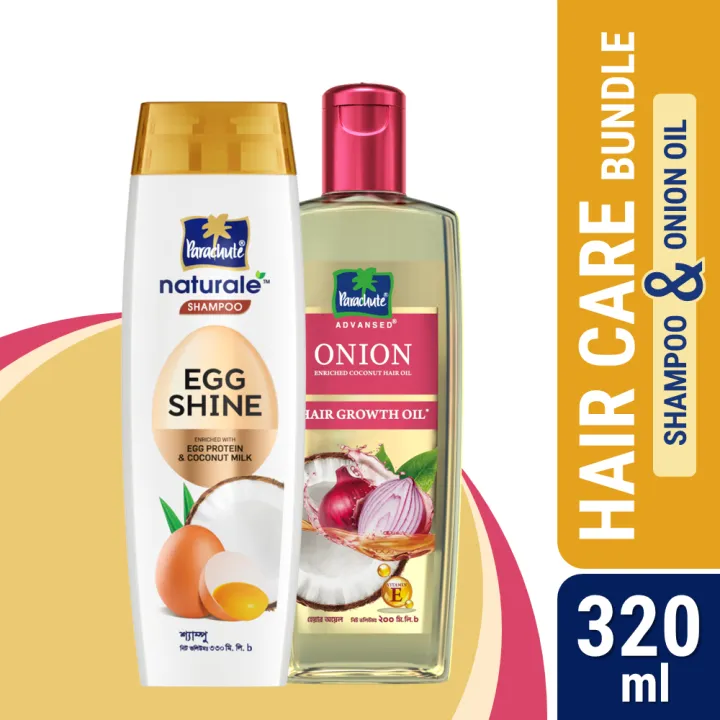 HAIR CARE BUNDLE - Parachute Naturale Shampoo Egg Shine 320ml & Onion Enriched Coconut Hair Growth Oil 200ml