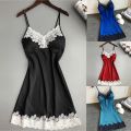 Ladies Silk Satin Night Dress Sleeveless Nighties V-neck Nightgown Nightdress Lace Sleepwear Nightwear For Women Intimates. 