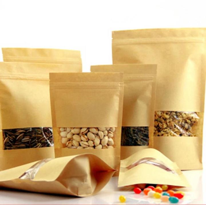 100PCS%20Kraft%20Paper%20Brown%20Window%20Bag%20Tea%20Nuts%20Moisture-proof%20Packaging%20Bags%20Stand%20Up%20Ziplock%20Food%20Storage%20Pouch%20Kraft%20Show%20Pocket%20-%20Image%203