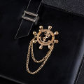 Navy Anchor Brooch With Zircon Rudder Corsage High-End Men'S Suit Accessories (1ps). 