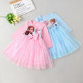 Girls Aisha princess dress frozen cartoon elsa dress spring and autumn children's bow mesh skirt. 