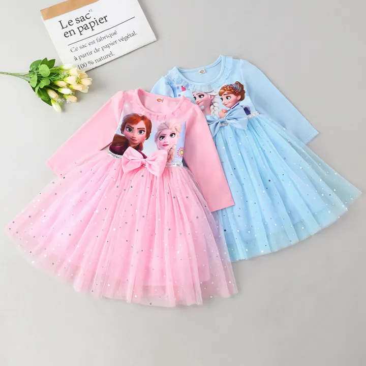Girls%20Aisha%20princess%20dress%20frozen%20cartoon%20elsa%20dress%20spring%20and%20autumn%20children's%20bow%20mesh%20skirt%20-%20Image%203