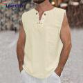Sleeveless Tee Shirt Stylish Men's V-neck Le-up Ta Tops Sleeveless Solid Color Shirt with Patch cket Trendy Stwear. 