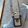 Houndstooth Cross-Body Lanyard Card Holder for Samsung s23 Phone case iphone14 Soft note20 Protective Sleeve A53. 