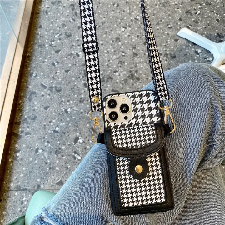 Houndstooth%20Cross-Body%20Lanyard%20Card%20Holder%20for%20Samsung%20s23%20Phone%20case%20iphone14%20Soft%20note20%20Protective%20Sleeve%20A53%20-%20Image%203