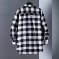 Luxury Business Black White Plaid Shirt Men's Korean Fashion Long Sleeved Jacket Collar Slim Fit Shirts And Blouses For Men.