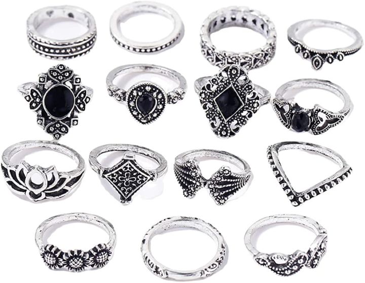 15%20Pcs/Set%20Bohemian%20Retro%20Crystal%20Flower%20Leaves%20Hollow%20Lotus%20Gem%20Silver%20Ring%20Set%20-%20Ring%20For%20Girls%20-%20Image%206