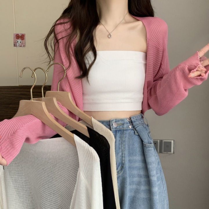 Summer%20Fashion%20Short%20Knitted%20Sunscreen%20Cardigan%20Women%20Solid%20Color%20Long%20Sleeve%20Thin%20Smock%20-%20Image%204