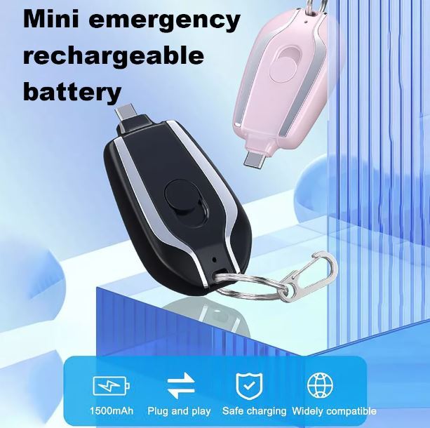 1500mAh Mini Power Emergency Pod, Keychain Portable Charger for