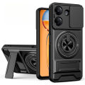 For Xiaomi Poco M7 F7 F6 17 16 15 14T Redmi Note 15 14 13 Pro Plus Case Slide Camera Cover Lens Protector with 360 Rotating Ring Kickstand Shockproof Phone Case for Women Men. 